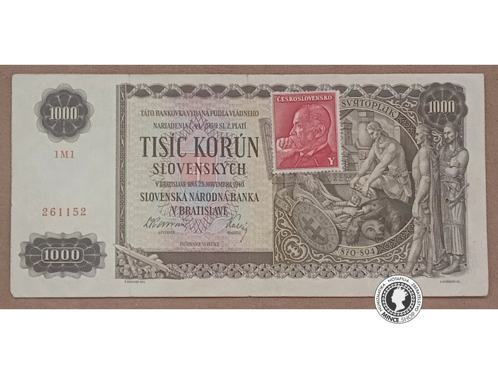 1000 Korún Kolkovaných - 1940 - Slovenský Štát / Česko-Slovensko