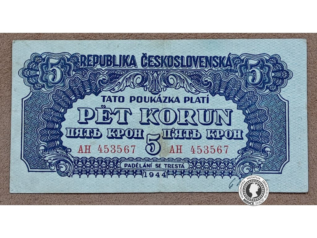 5 Korunová poukážka - 1944 - Česko-Slovensko