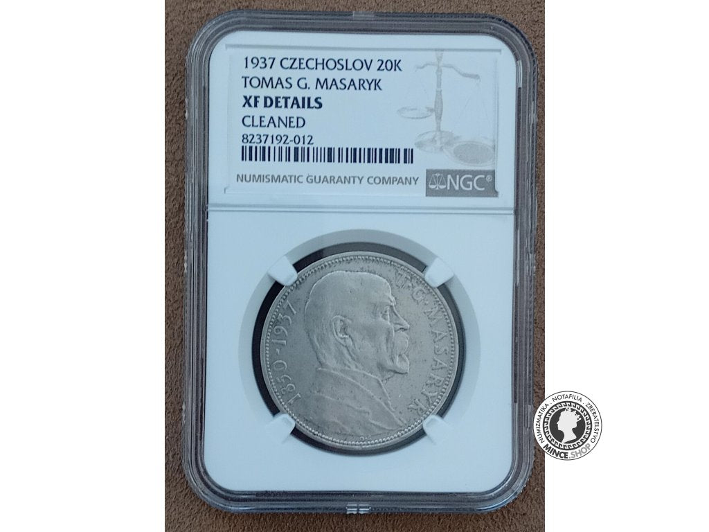 20.koruna - 1.ČSR - 1937 - úmrtie prezidenta T.G.Masaryka - kvalita XF Details
