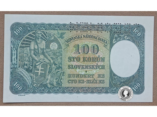 100 Korún koľkovaných - 1940 - Slovenský Štát / Česko-Slovensko - SPECIMEN