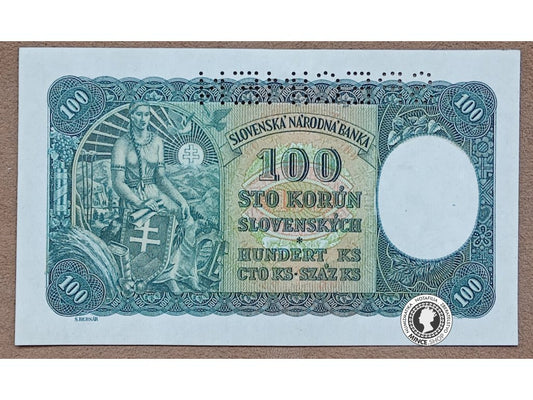 100 Korún - 1940 - Slovenský Štát / Česko-Slovensko - SPECIMEN - 1.vydanie