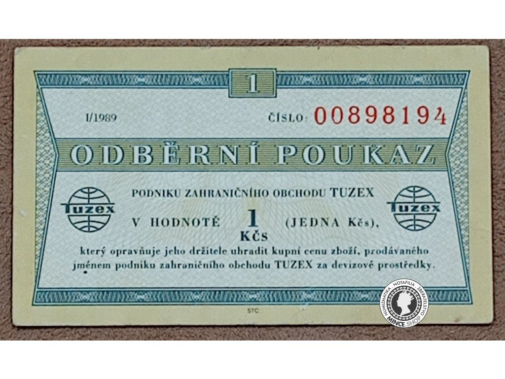 1 korunová odberná poukážka - 1989 - ČSSR