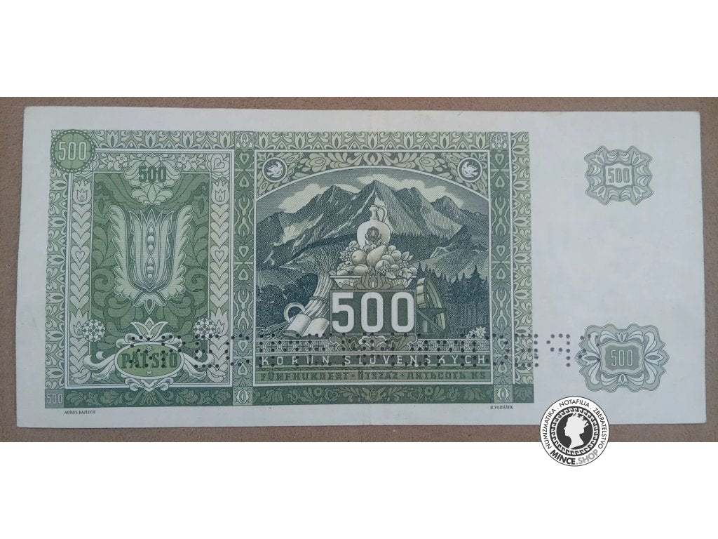 500 Korún koľkovaných - 1941 - Slovenský Štát / Česko-Slovensko