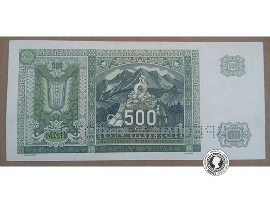 500 Korún koľkovaných - 1941 - Slovenský Štát / Česko-Slovensko