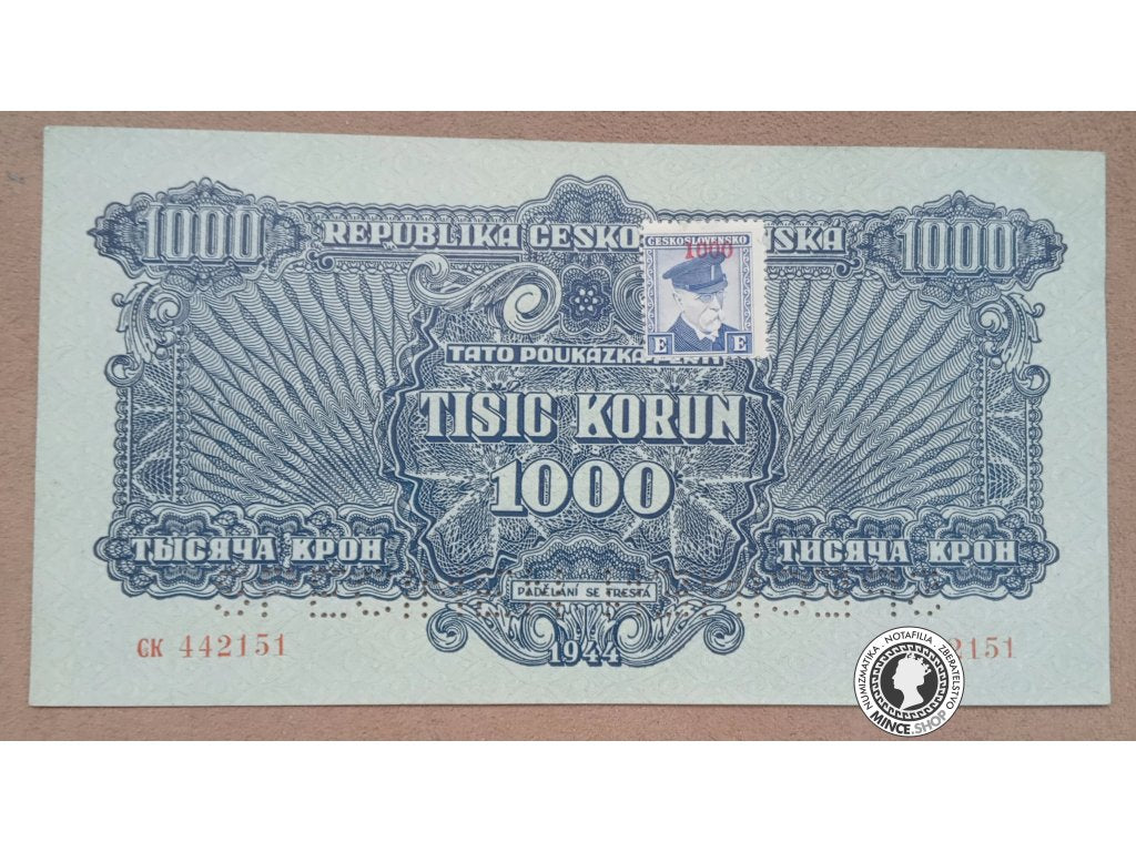 1000 Korunová poukážka kolkovaná - 1944 - Česko-Slovensko - SPECIMEN SPECIMEN