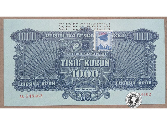 1000 Korunová poukážka kolkovaná - 1944 - Česko-Slovensko - SPECIMEN