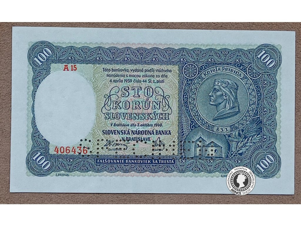 100 Korún - 1940 I.vydanie - Slovenský Štát - UNC